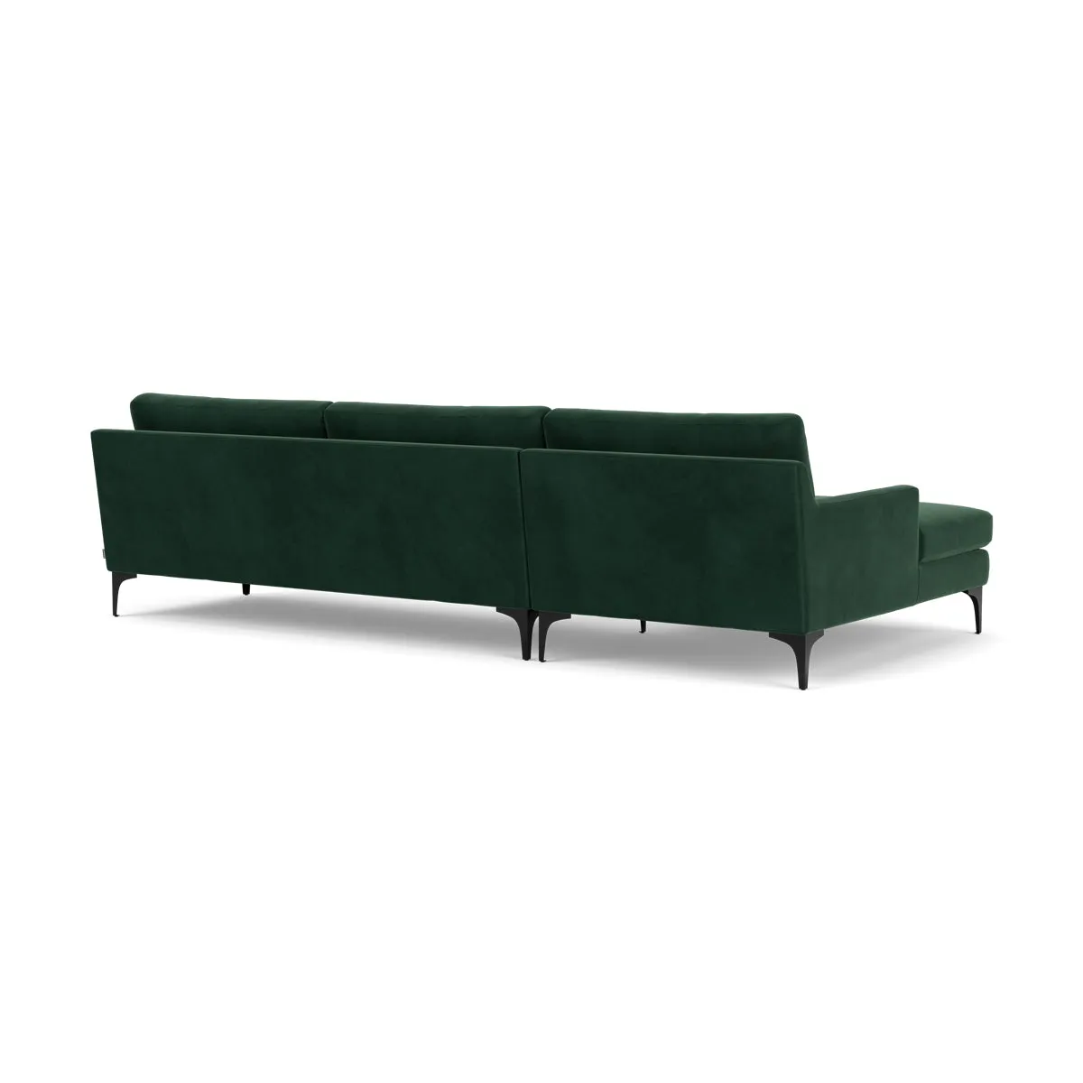 Astha Velvet Left Chaise Sofa (Black Metal, Lux Dark Green)