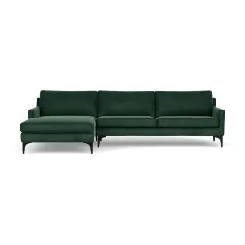 Astha Velvet Left Chaise Sofa (Black Metal, Lux Dark Green)