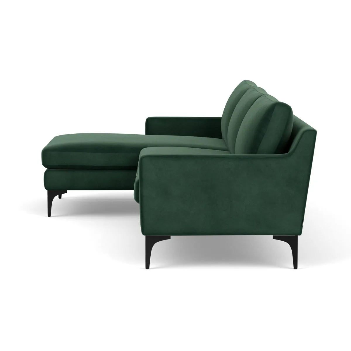 Astha Velvet Left Chaise Sofa (Black Metal, Lux Dark Green)