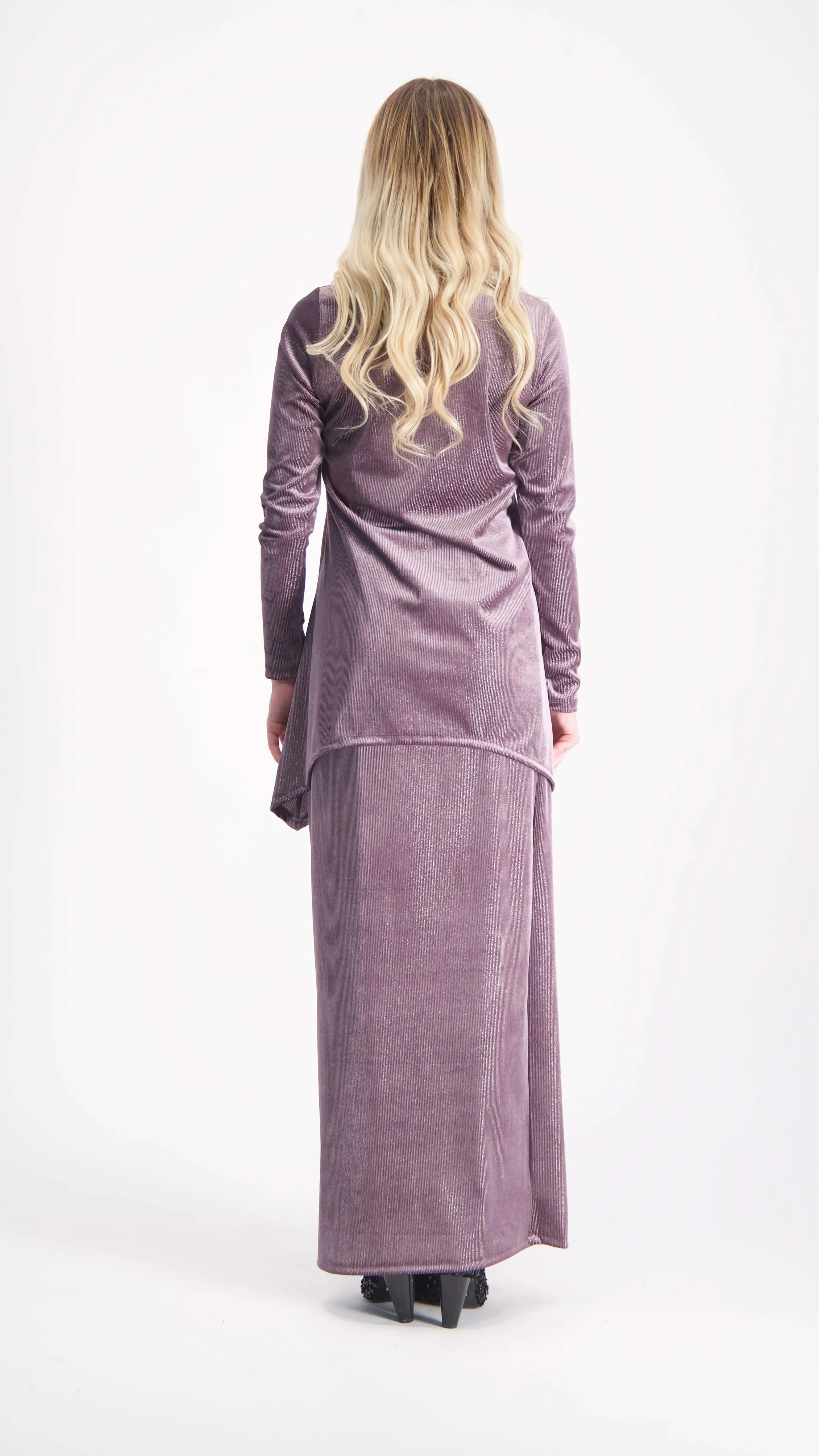 Asymmetric Ribbed Velvet Set / Pudra & Silver Line