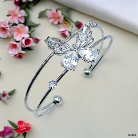 Baguette Butterfly White Silver Cubic Zirconia Copper Anti Tarnish Cuff Bracelet For Women