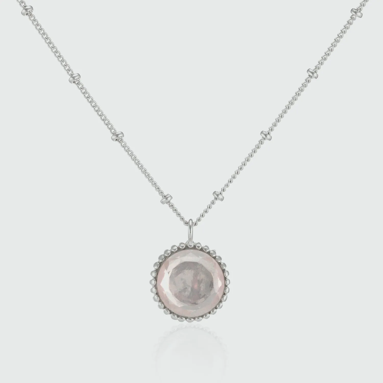 Barcelona Silver October Rose Quartz Birthstone Necklace