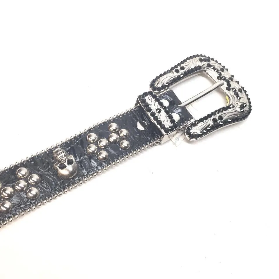 b.b. Simon Studded Skull Heads Crystal Belt