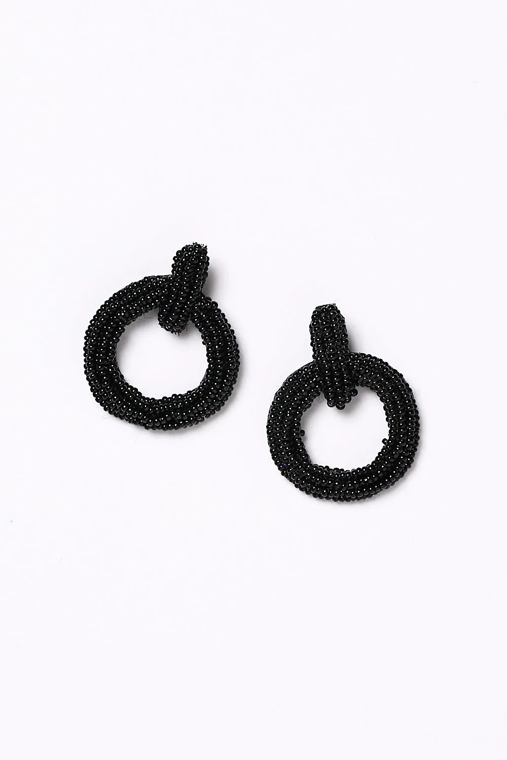 Beaded Circle Earrings in Black