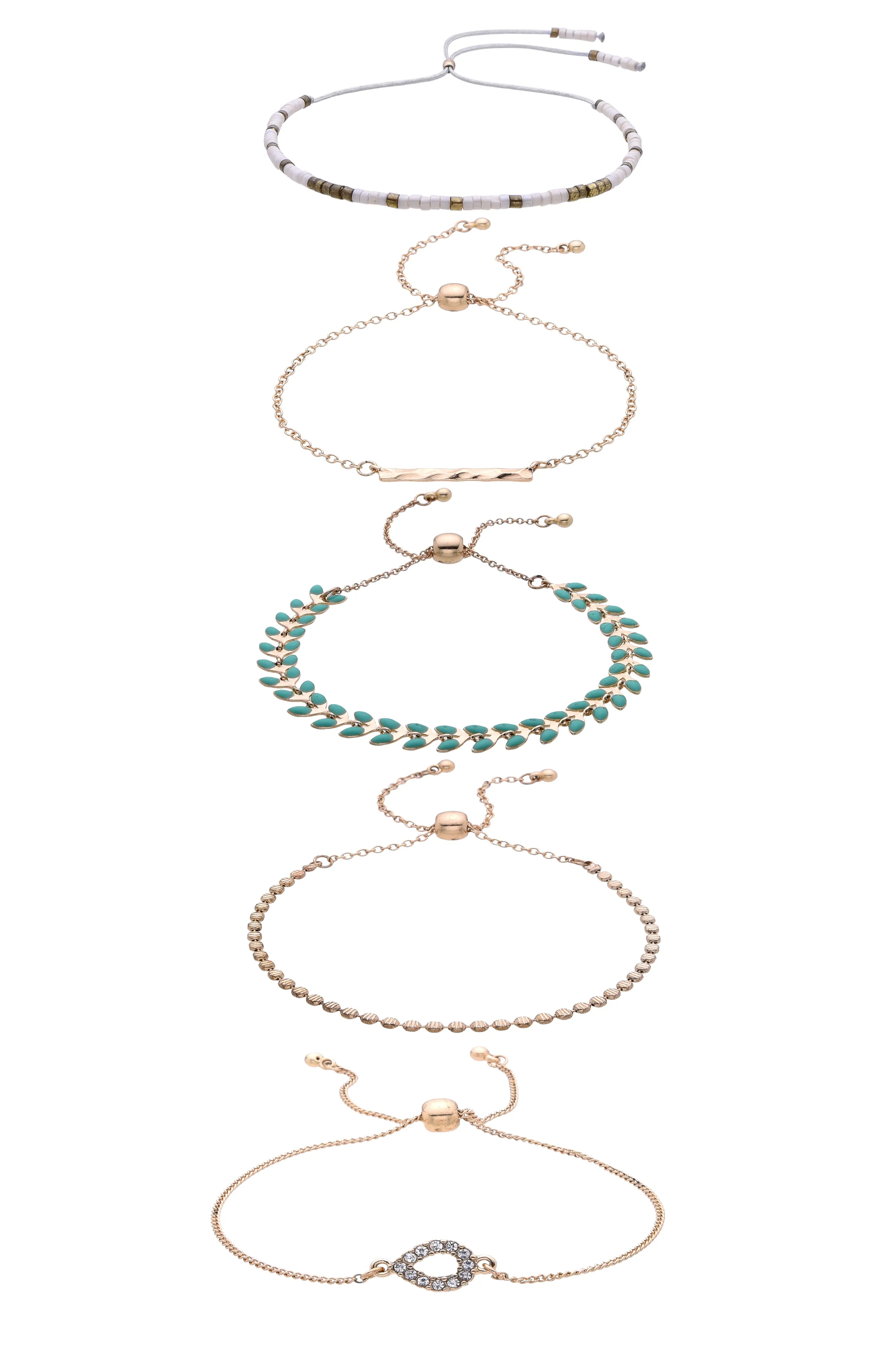 Beaded Gold and Green Bracelet Set