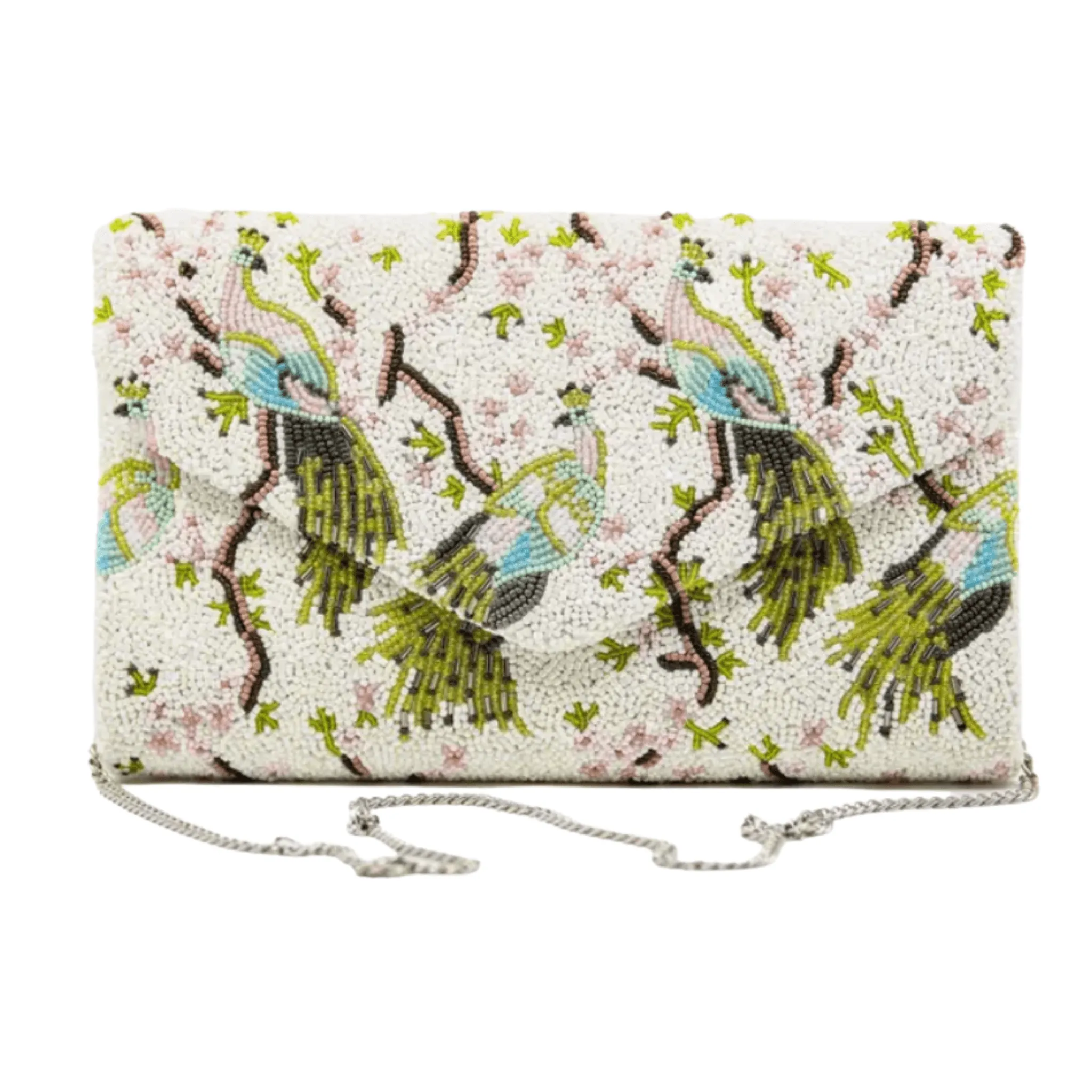 Beaded Peacock Envelope Handbag