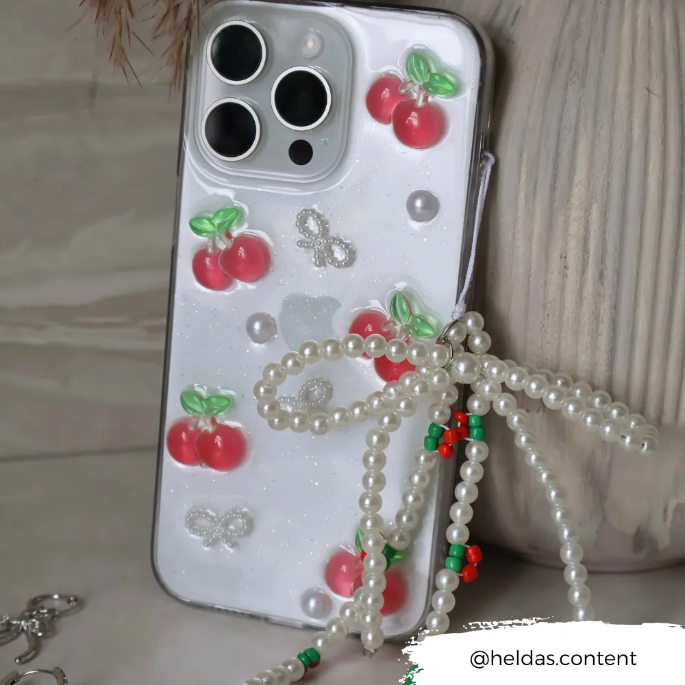 Beaded Phone Strap - Cherry Pearl