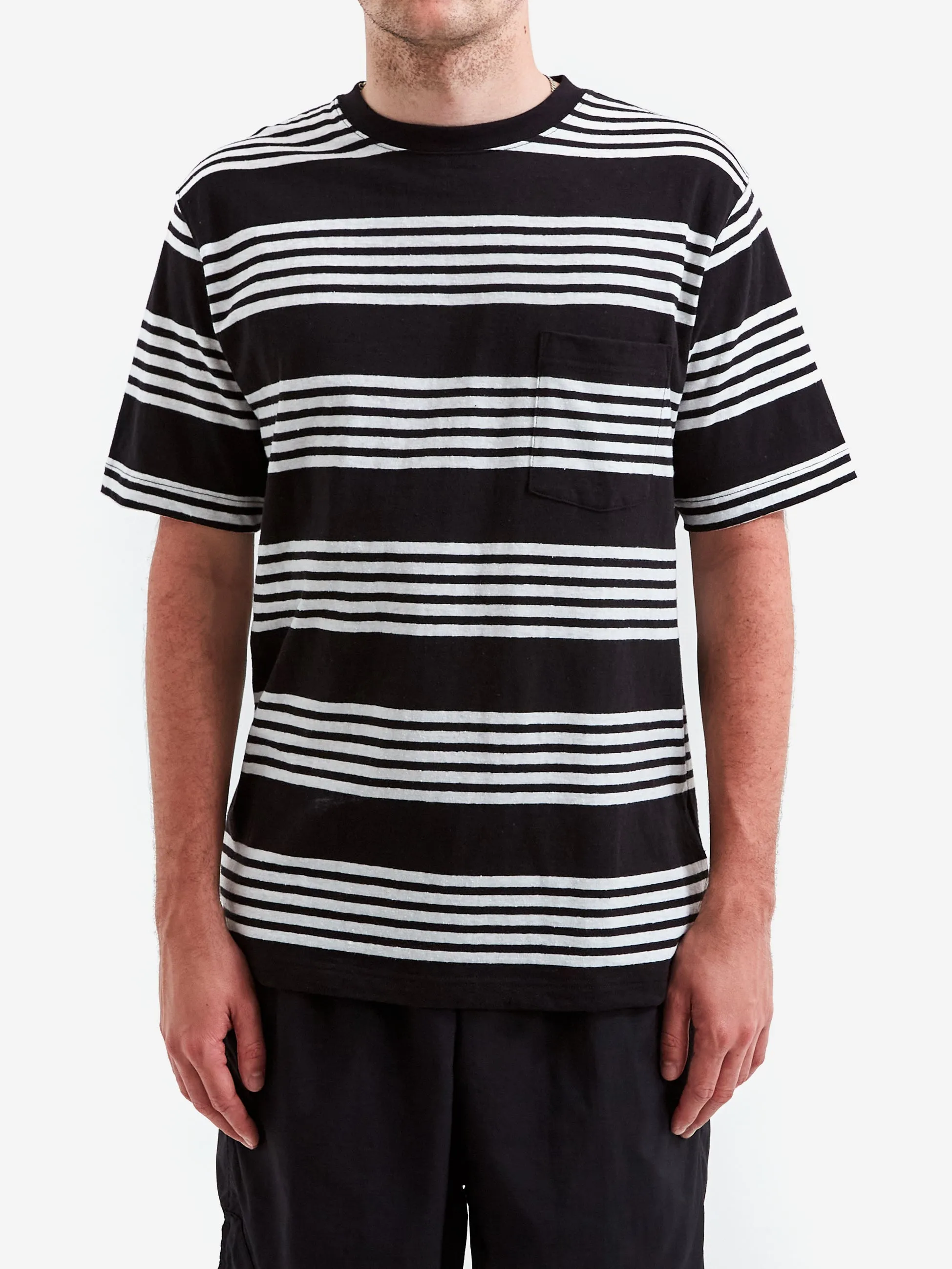 Beams Plus Nep Stripe Pocket T-Shirt - Black