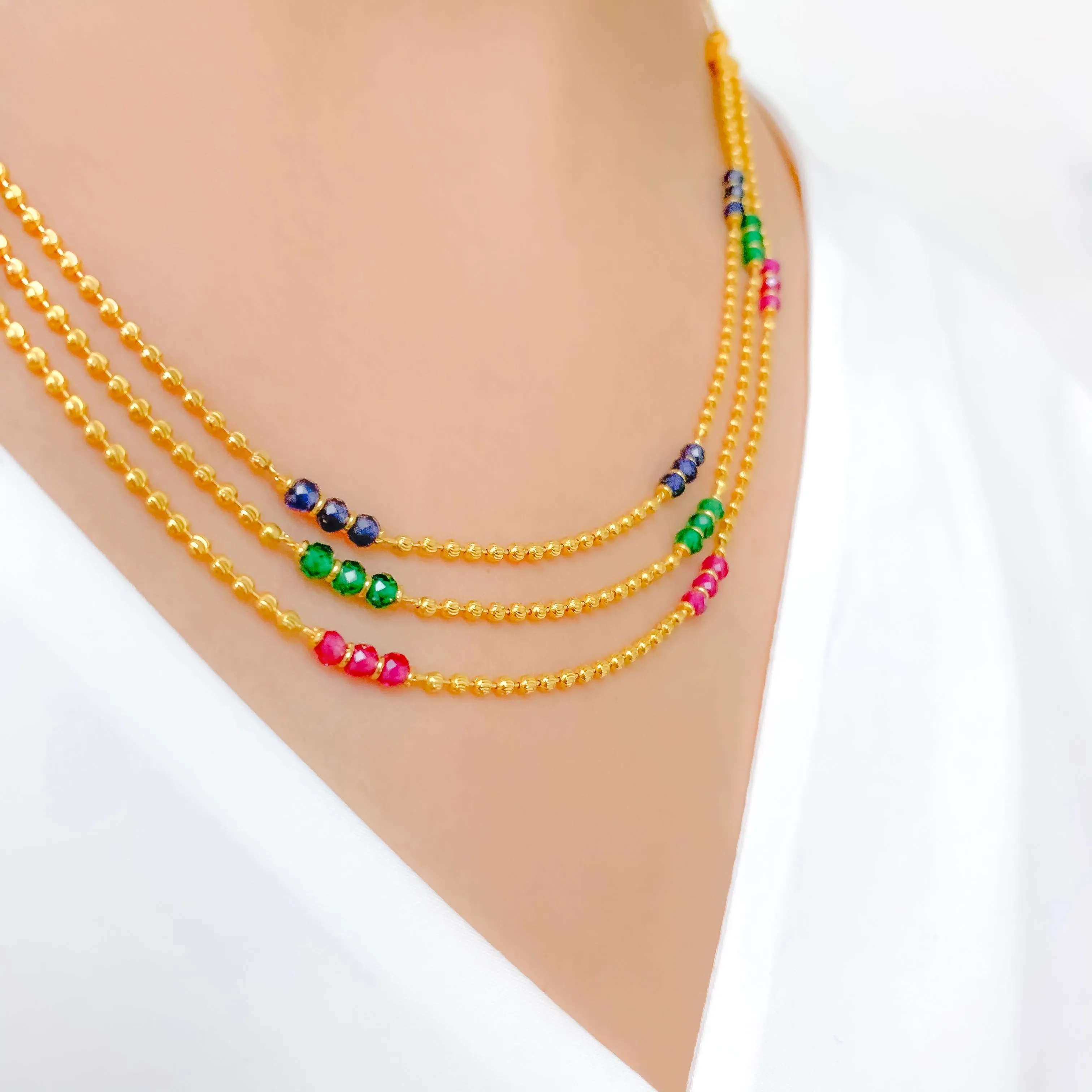 Beautiful Tri-Color Three Chain Necklace