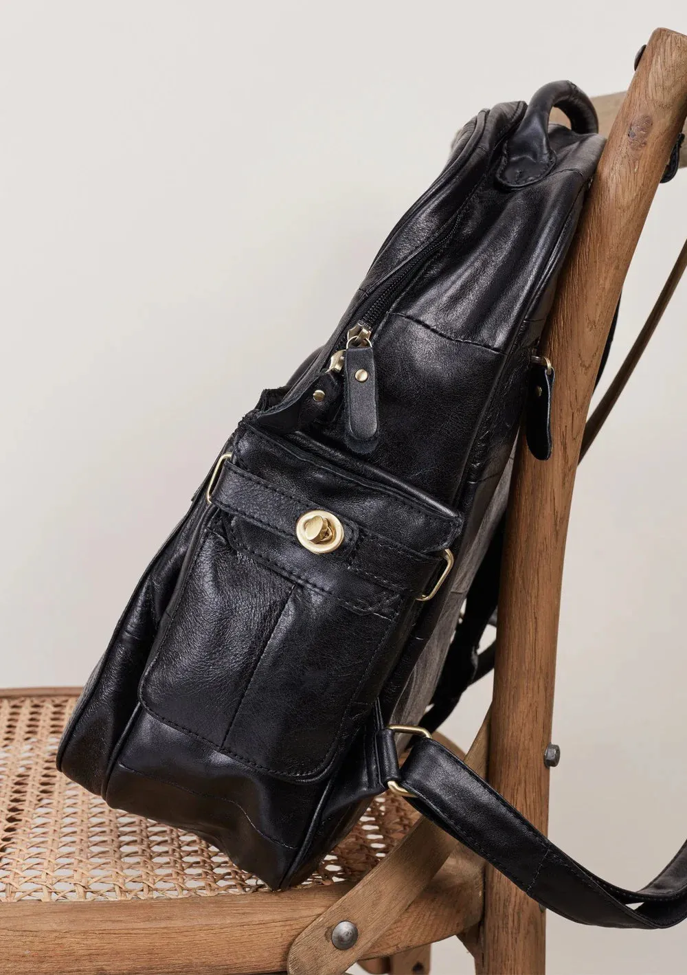 Black Leather Backpack