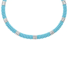 Blue Caviar Smooth Silver Station Ceramic Beaded Necklace