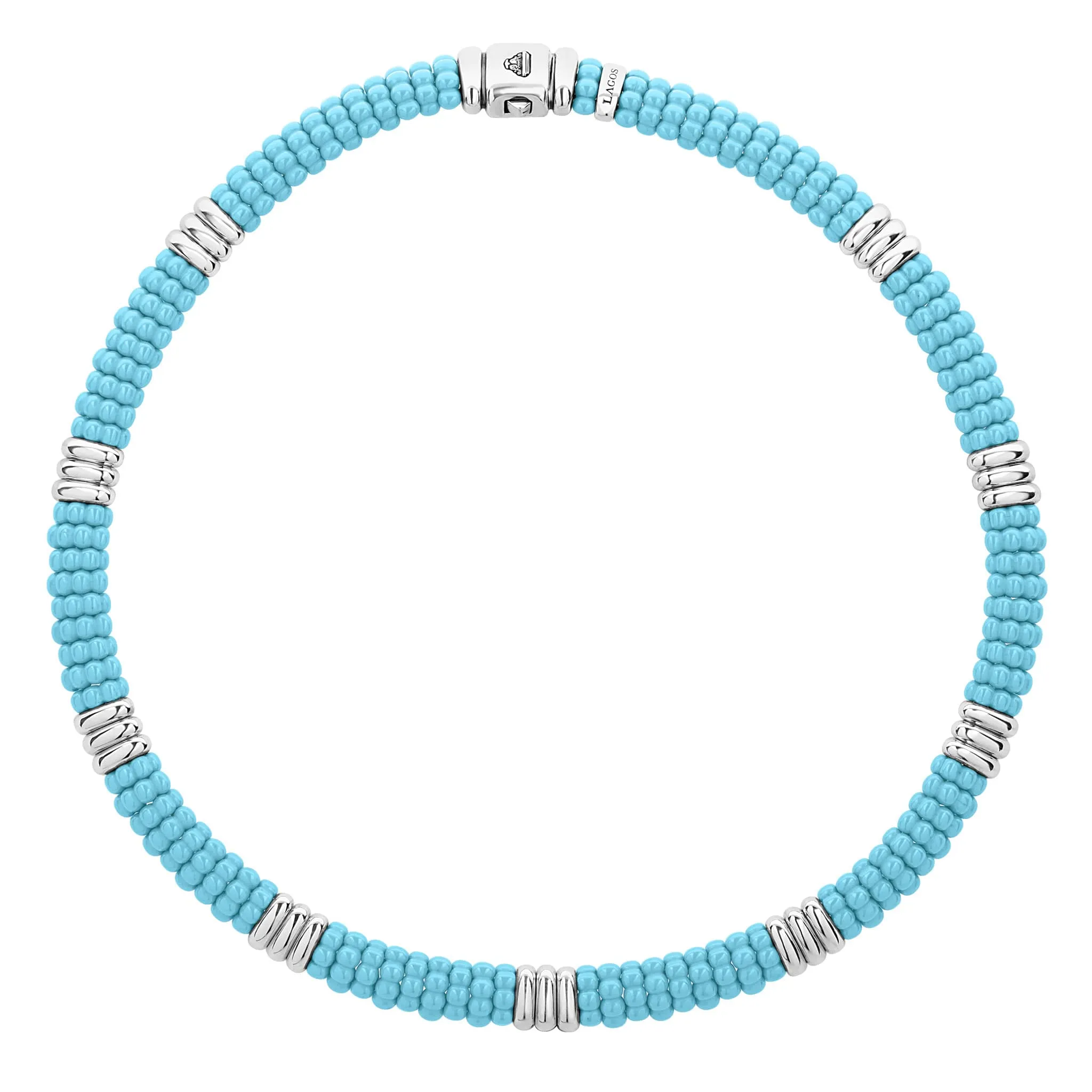 Blue Caviar Smooth Silver Station Ceramic Beaded Necklace