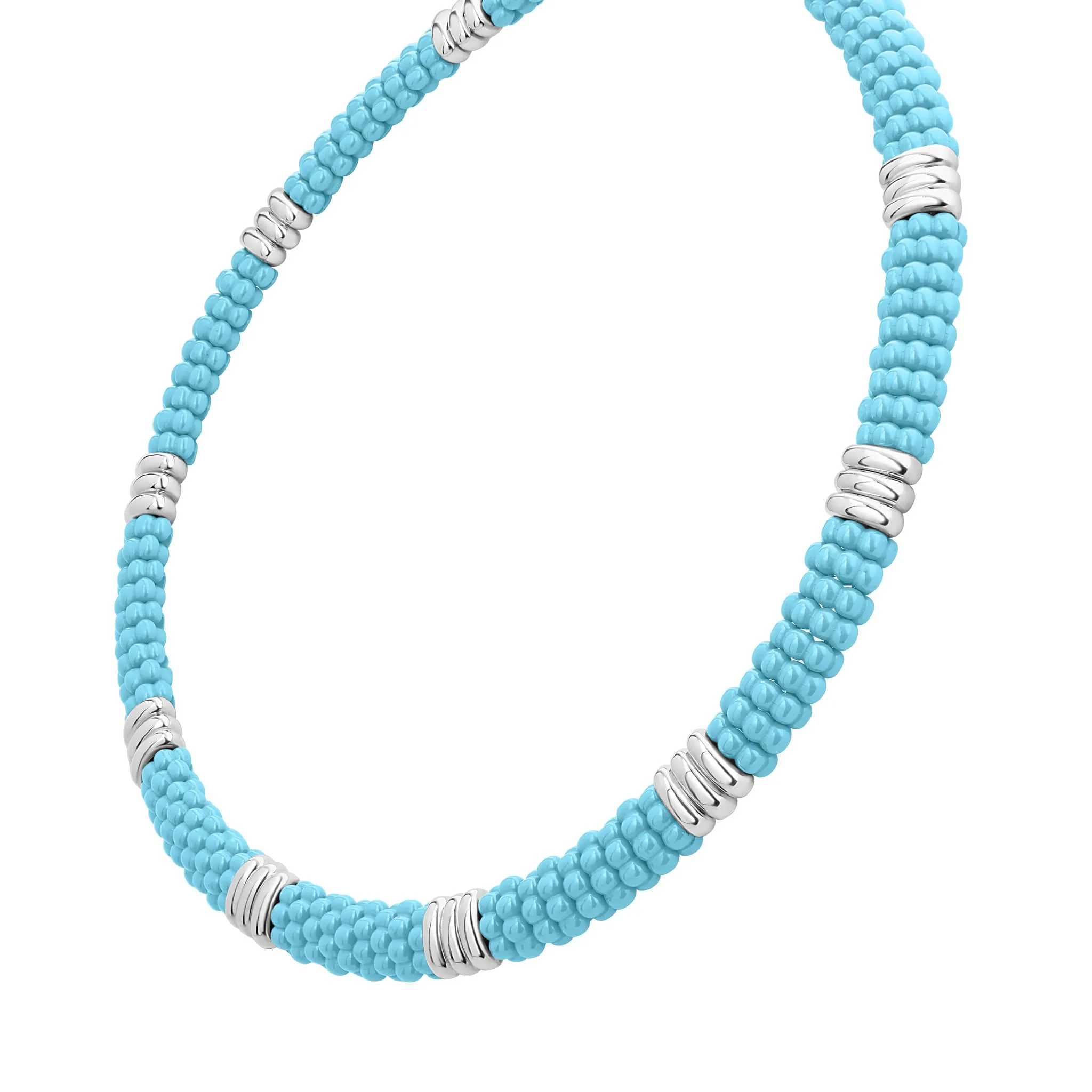 Blue Caviar Smooth Silver Station Ceramic Beaded Necklace