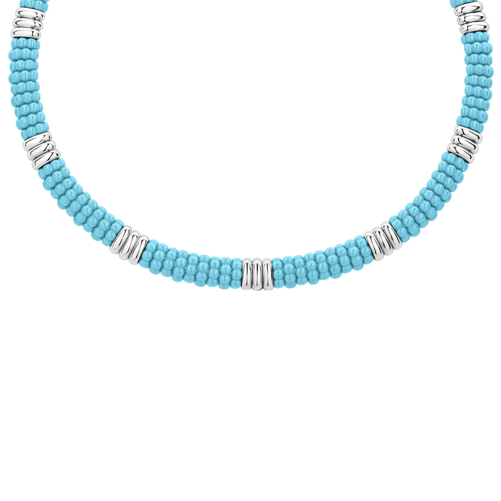 Blue Caviar Smooth Silver Station Ceramic Beaded Necklace