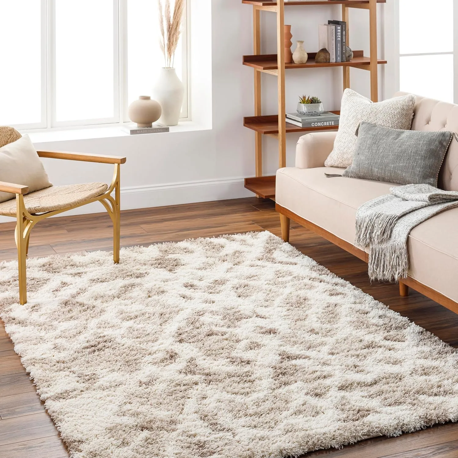 Boardman 5x7 Shag Beige Area Rug Carpet for Living Room Bedroom or Kitchen (5'3" x 7'3")