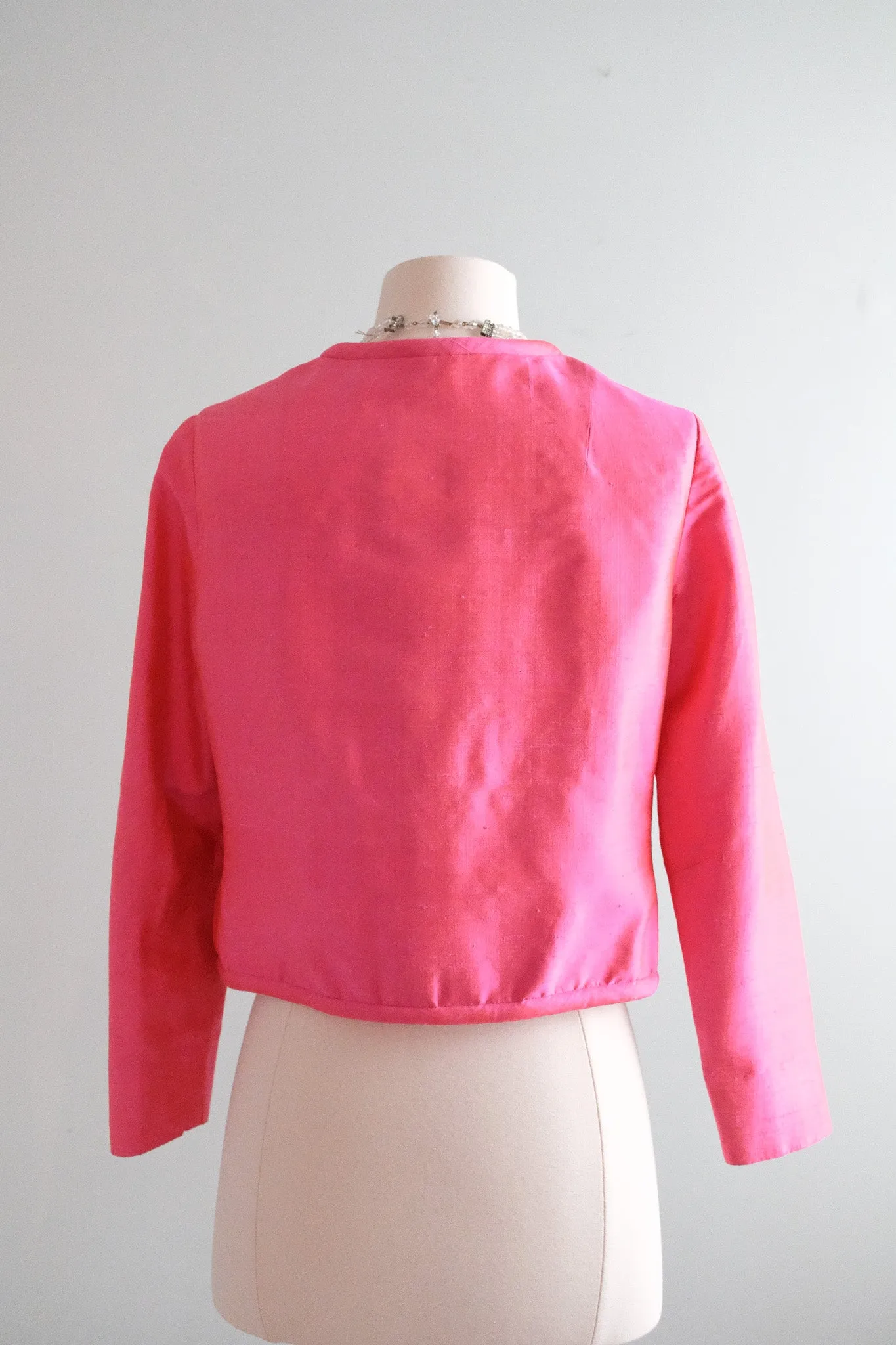 Bold 1960's Hot Pink Thai Silk Cropped Jacket / Sz M