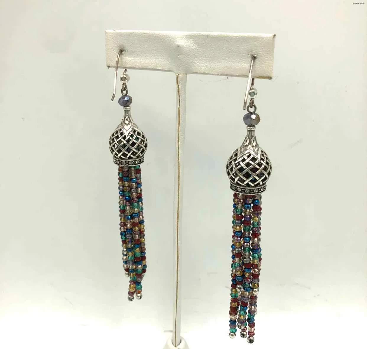 BRIGHTON Silvertone Red Multi Pre Loved Beaded Tassels Earrings