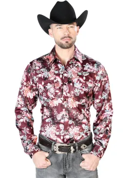 Camisa Vaquera Manga Larga de Broches Estampada Floral Cafe/Beige para Hombre 'El Señor de los Cielos' - ID: 43936