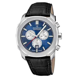 Candino Black Leather Blue Dial Men's Chronograph Swiss Made Watch - C4747/1