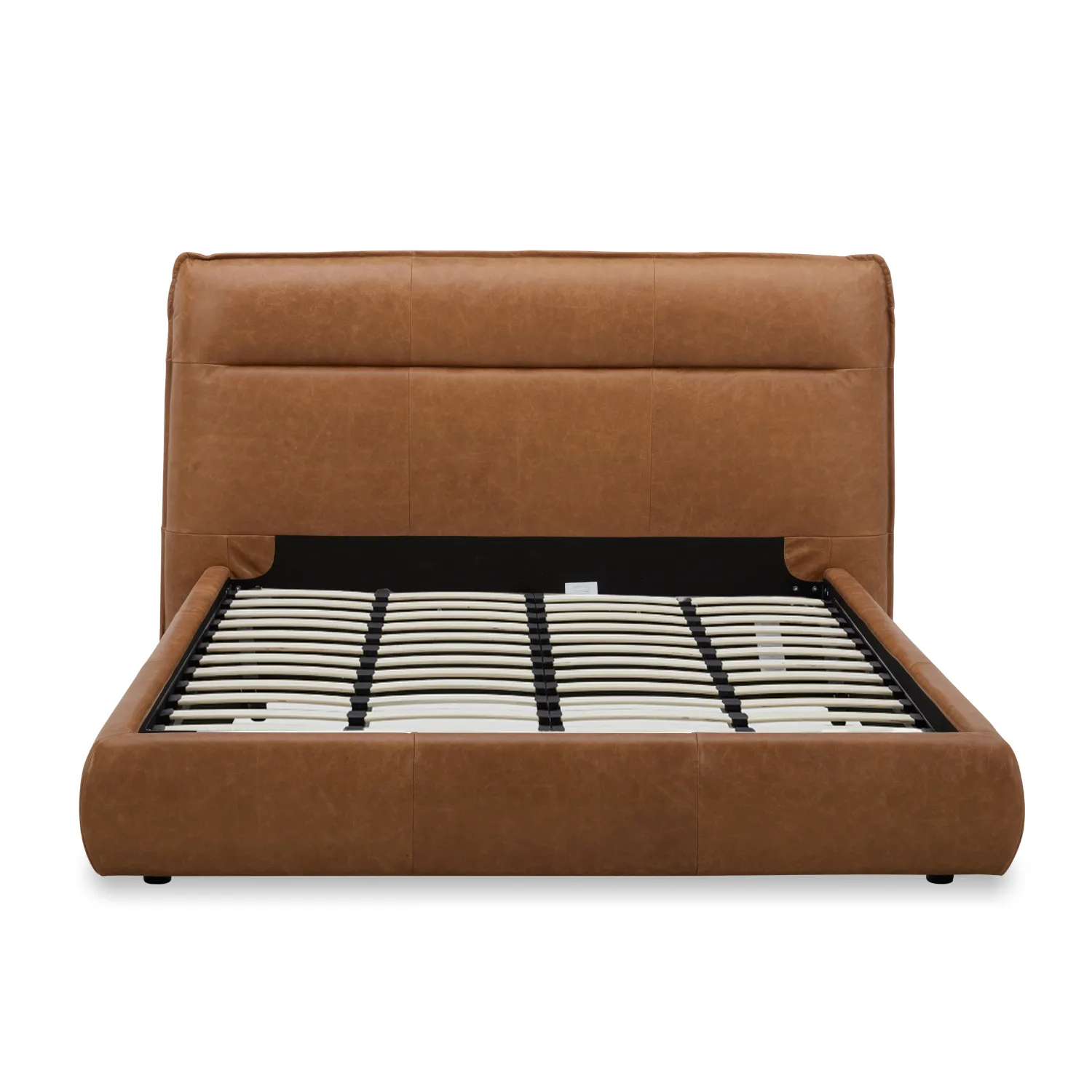 Carlaw Distressed Cognac Genuine Leather Platform Bed