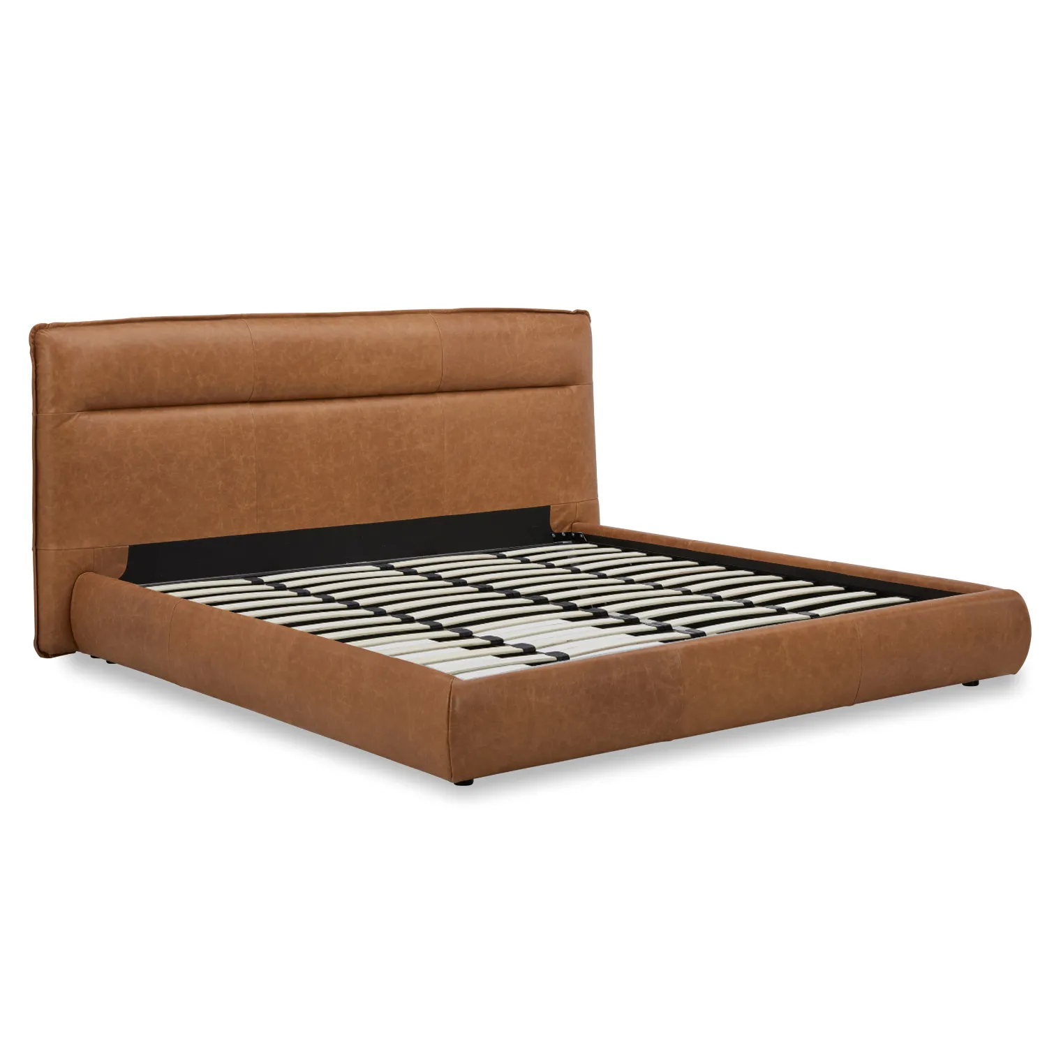 Carlaw Distressed Cognac Genuine Leather Platform Bed