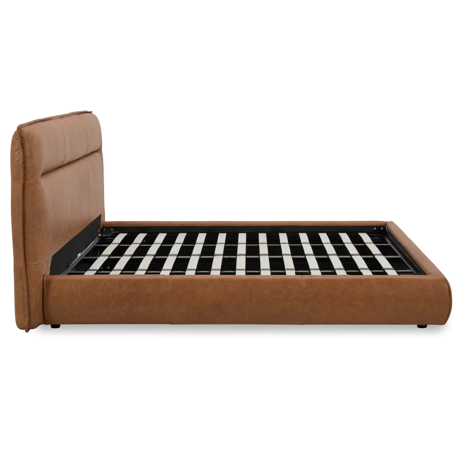 Carlaw Distressed Cognac Genuine Leather Platform Bed