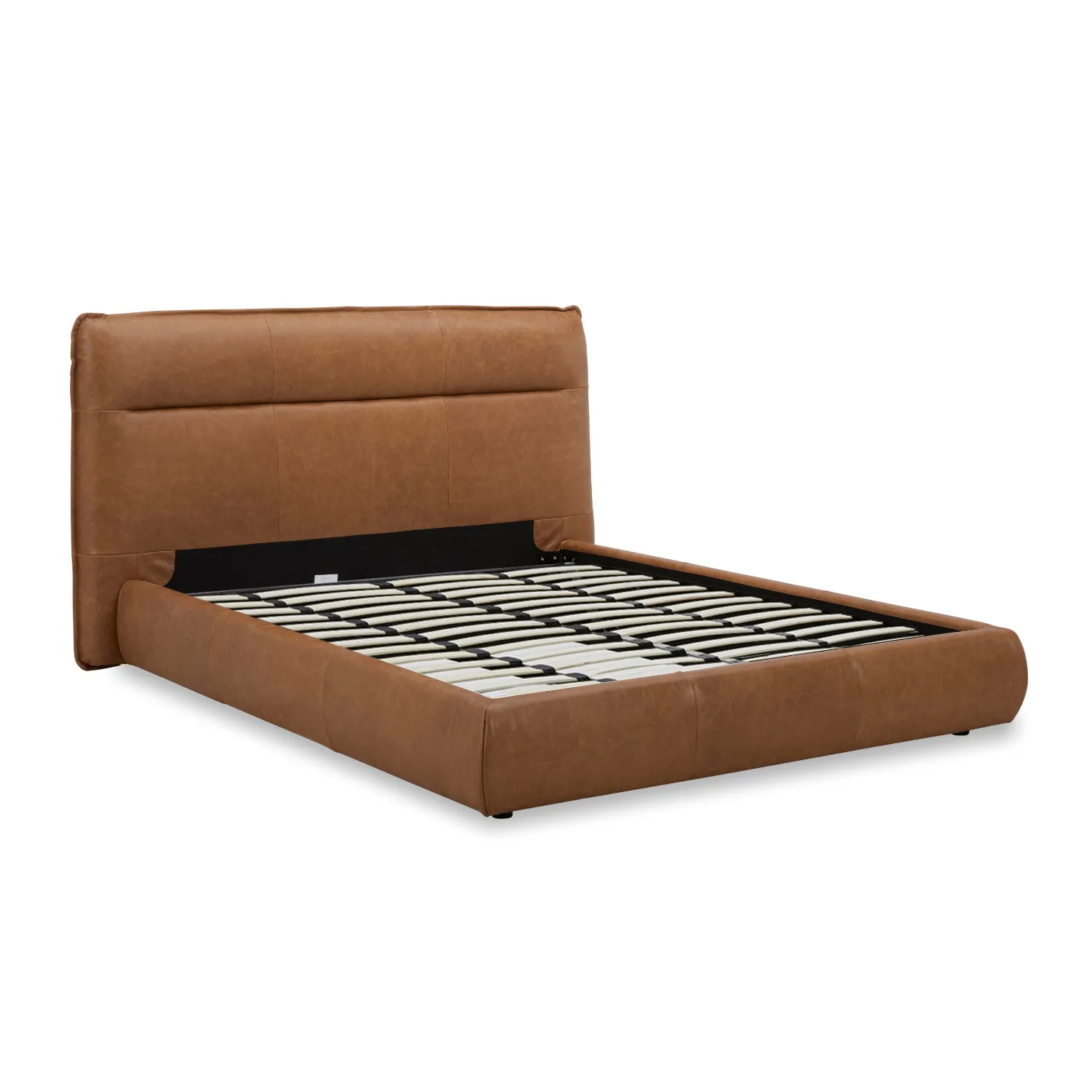 Carlaw Distressed Cognac Genuine Leather Platform Bed