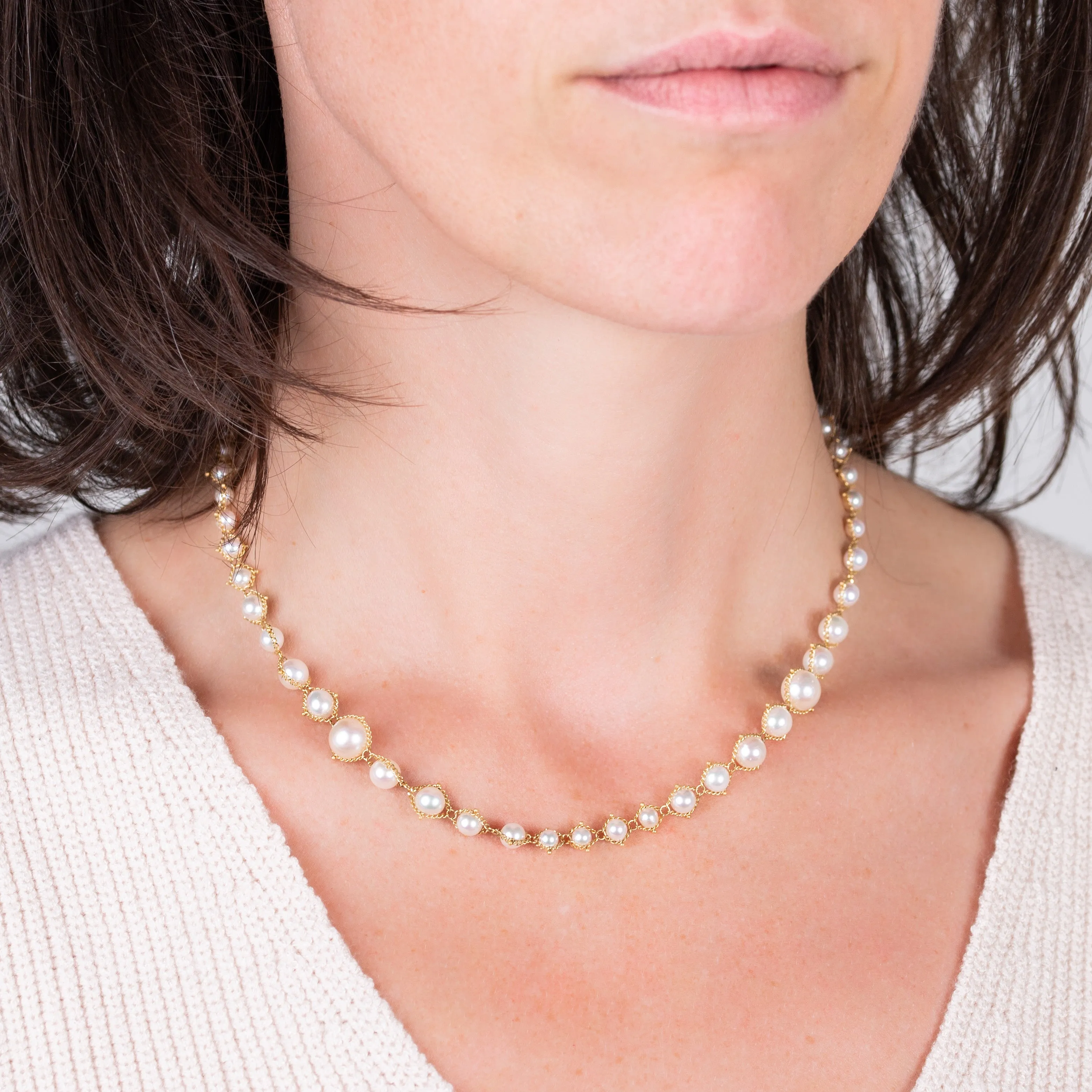 Cascading Woven Akoya Pearl Necklace