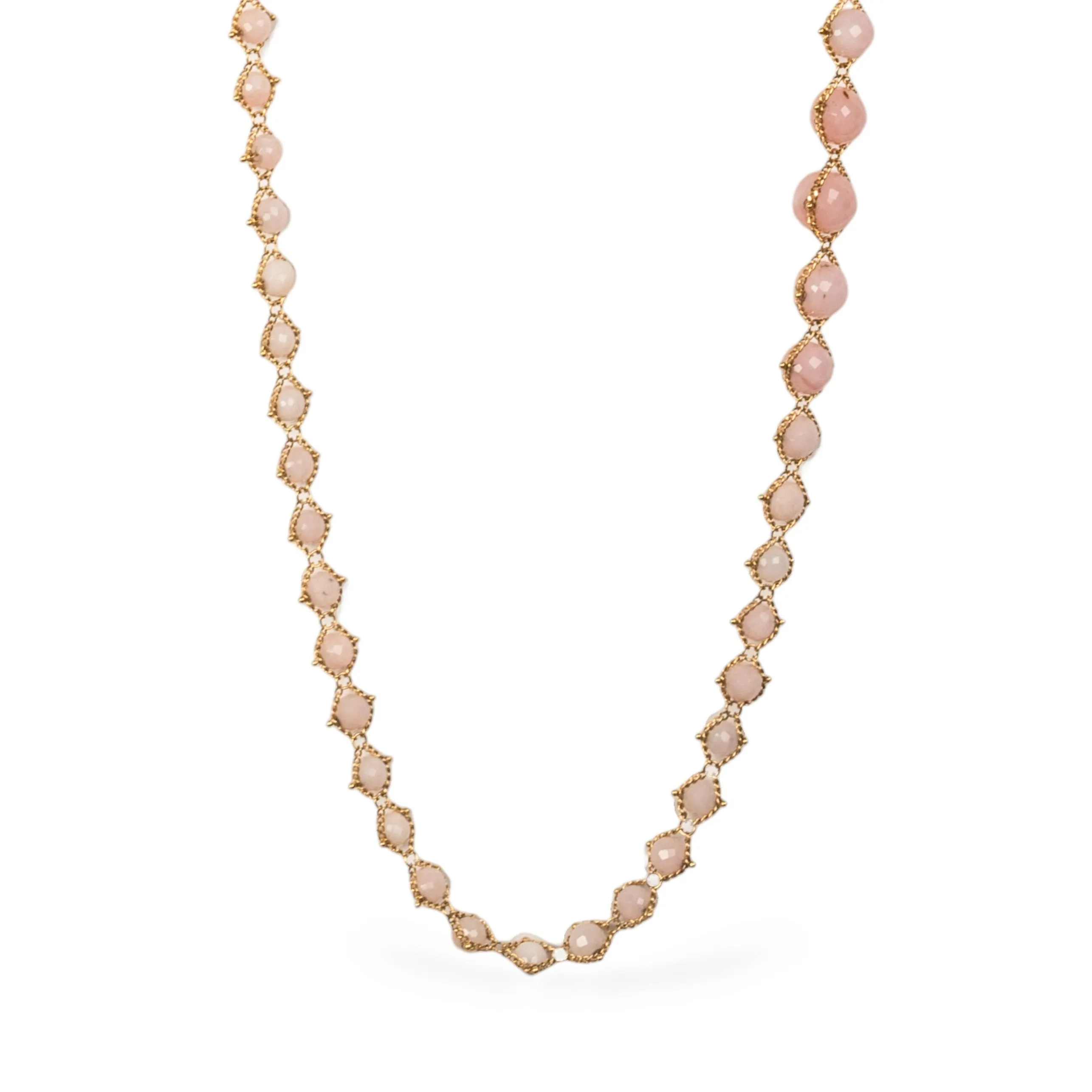 Cascading Woven Pink Opal Necklace