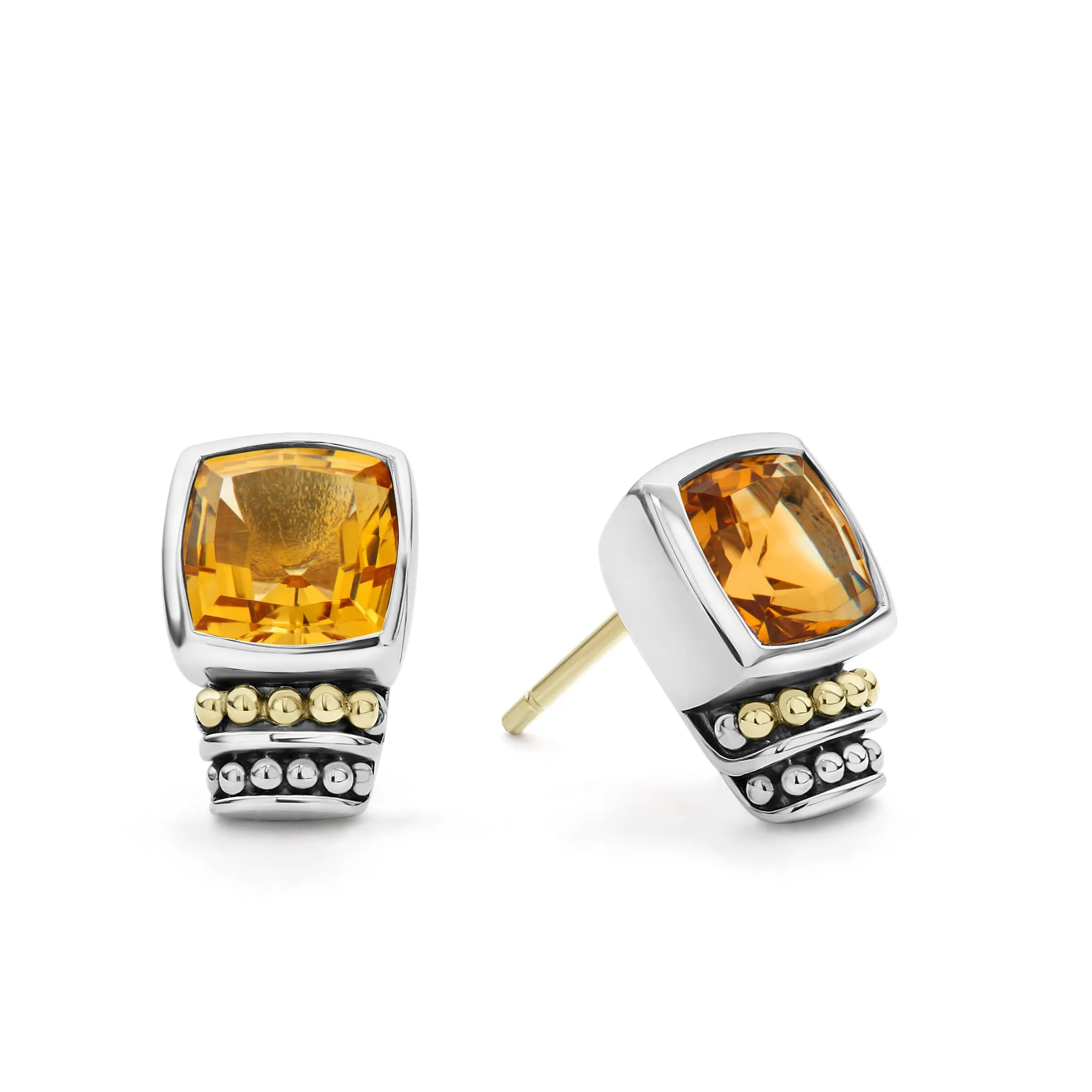 Caviar Color Bezel-Set Citrine Stud Earrings