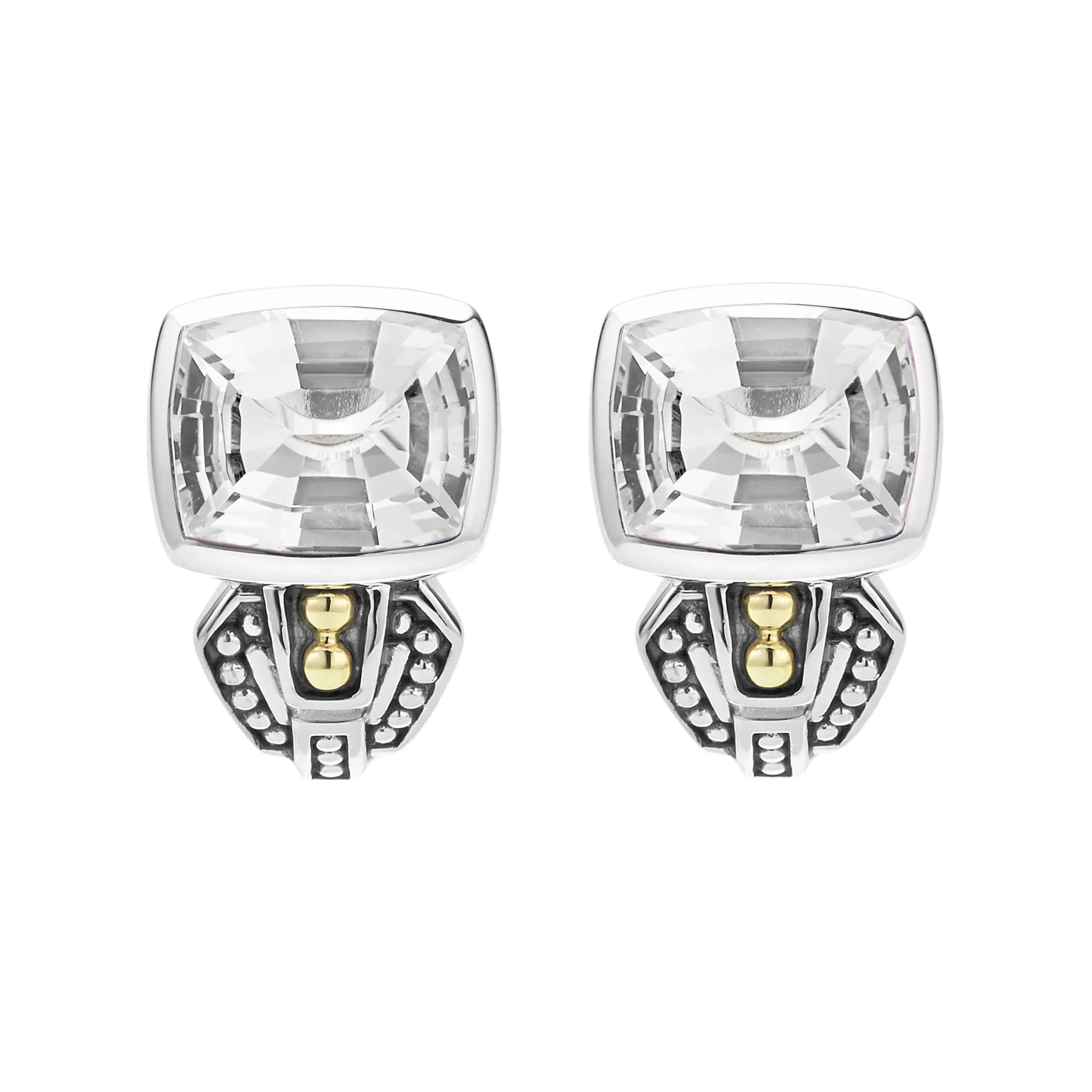 Caviar Color Bezel-Set White Topaz Earrings