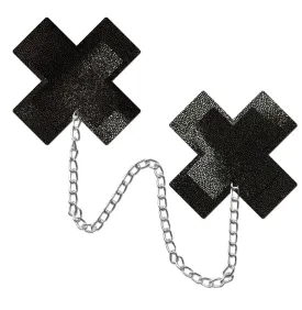 Chains: Liquid Black Plus X Cross with Chunky Silver Chain Nipple Pasties