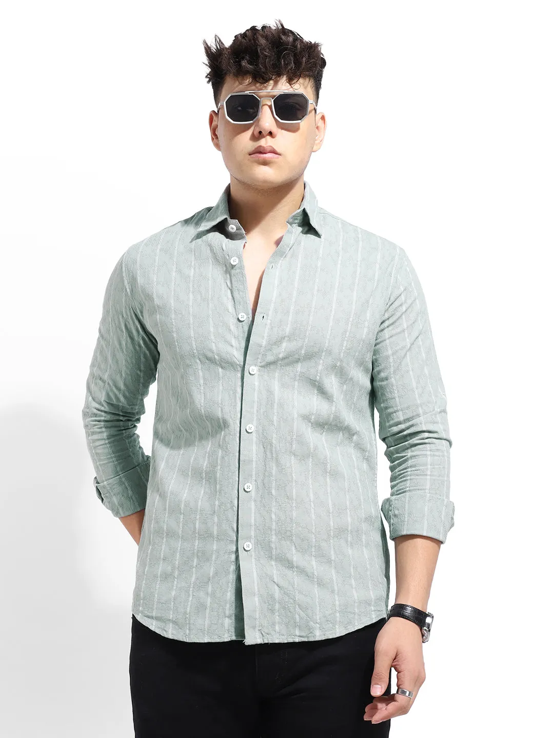 Charbonyx Stripe Sea Green Shirt