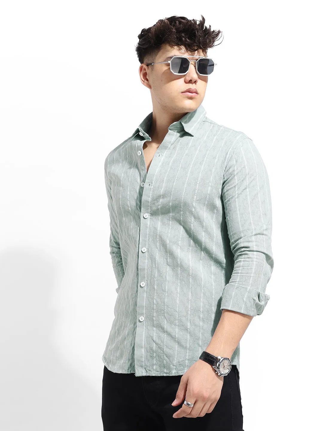 Charbonyx Stripe Sea Green Shirt