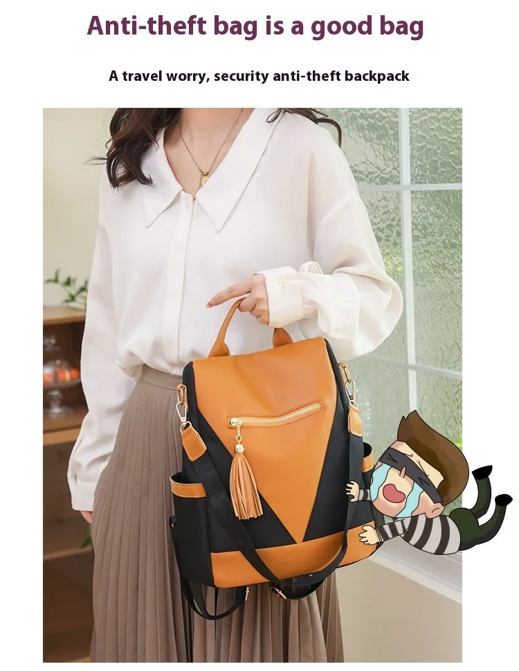 Chic Color Contrast Patchwork Casual Backpack with Large Capacity