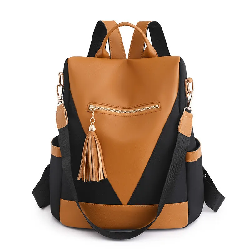 Chic Color Contrast Patchwork Casual Backpack with Large Capacity