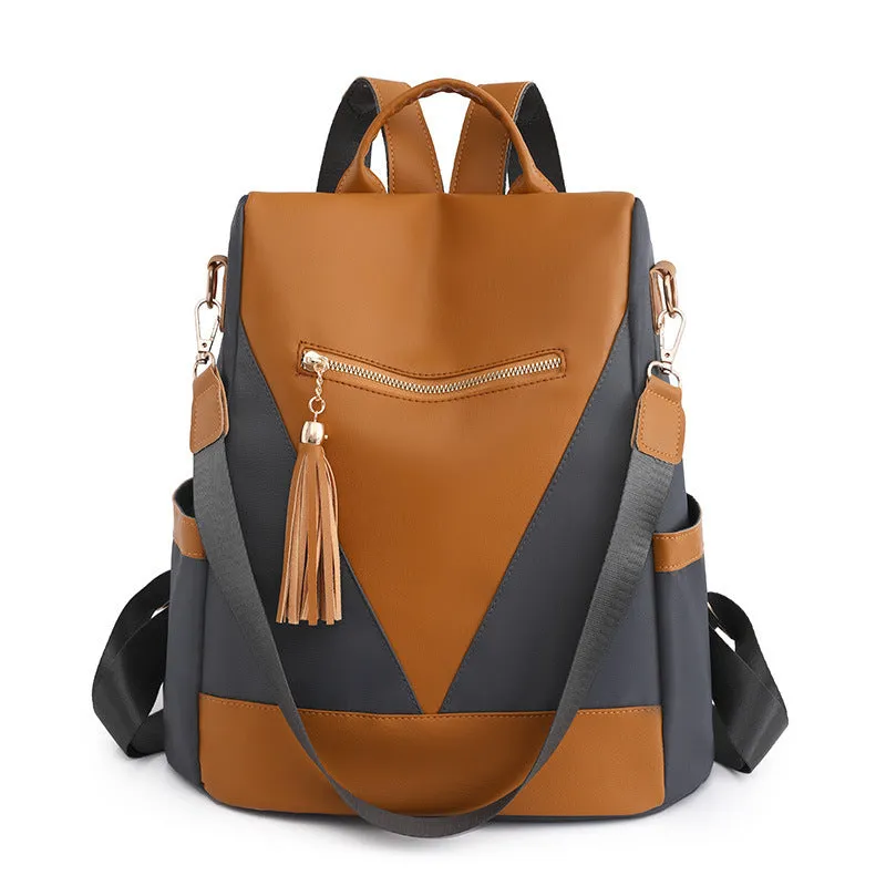 Chic Color Contrast Patchwork Casual Backpack with Large Capacity