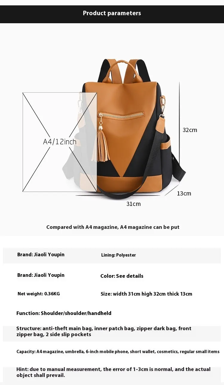 Chic Color Contrast Patchwork Casual Backpack with Large Capacity