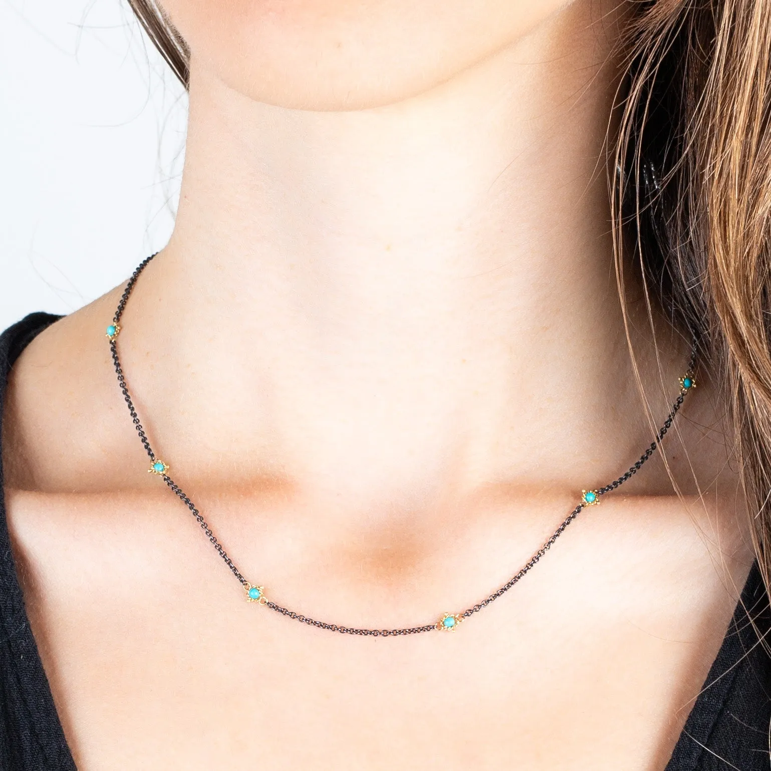 Contrast Petite Stone Necklace in Turquoise