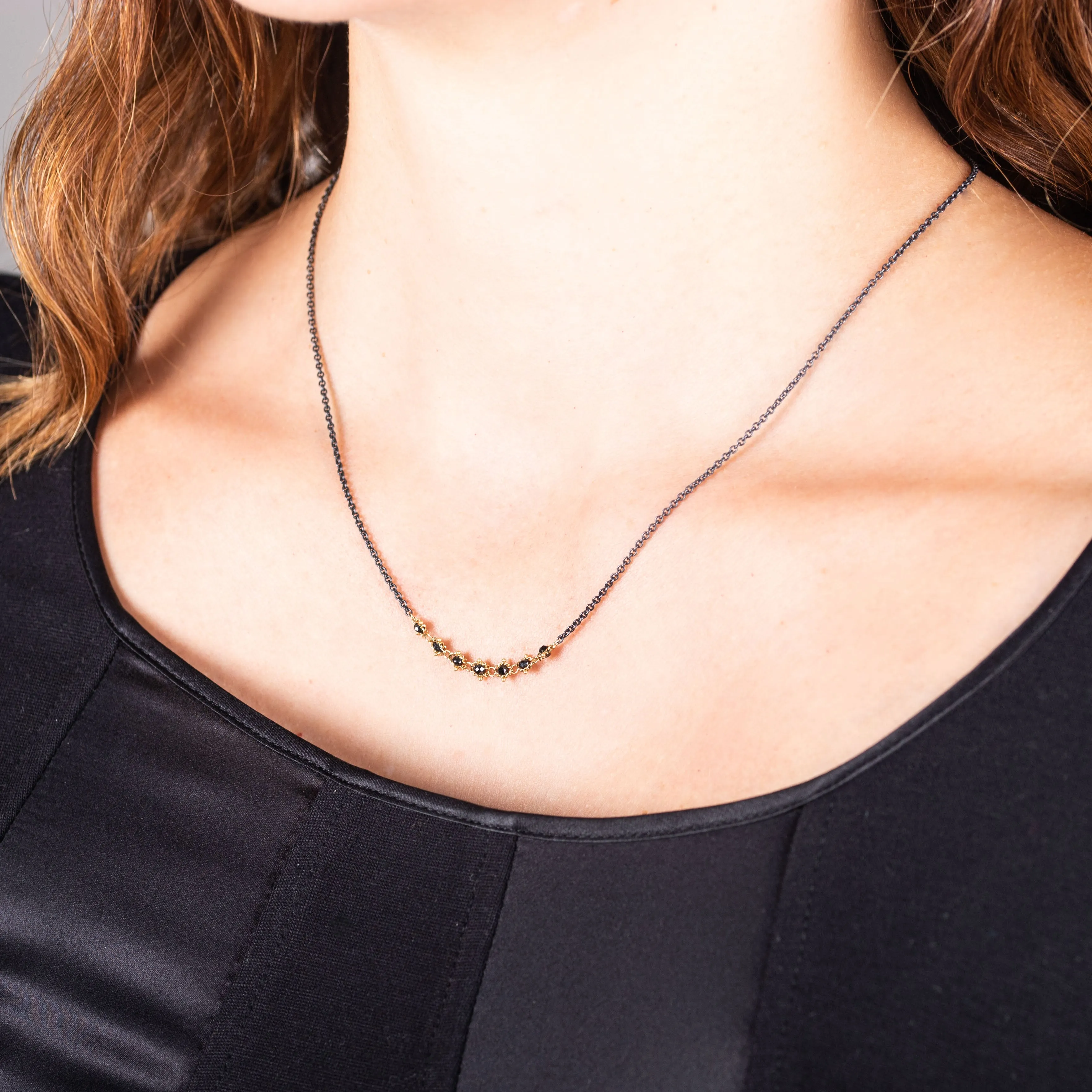 Contrast Textile Necklace in Black Diamond