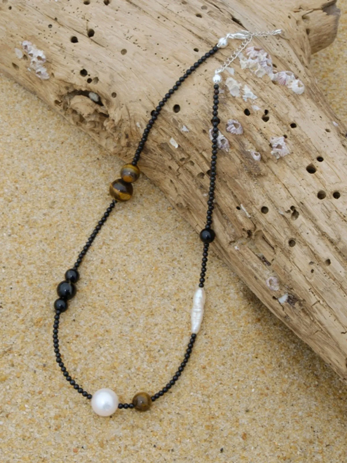 Contrasting Aesthetics Black Onyx Tiger Eye Stone Necklace