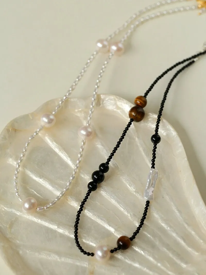 Contrasting Aesthetics Black Onyx Tiger Eye Stone Necklace