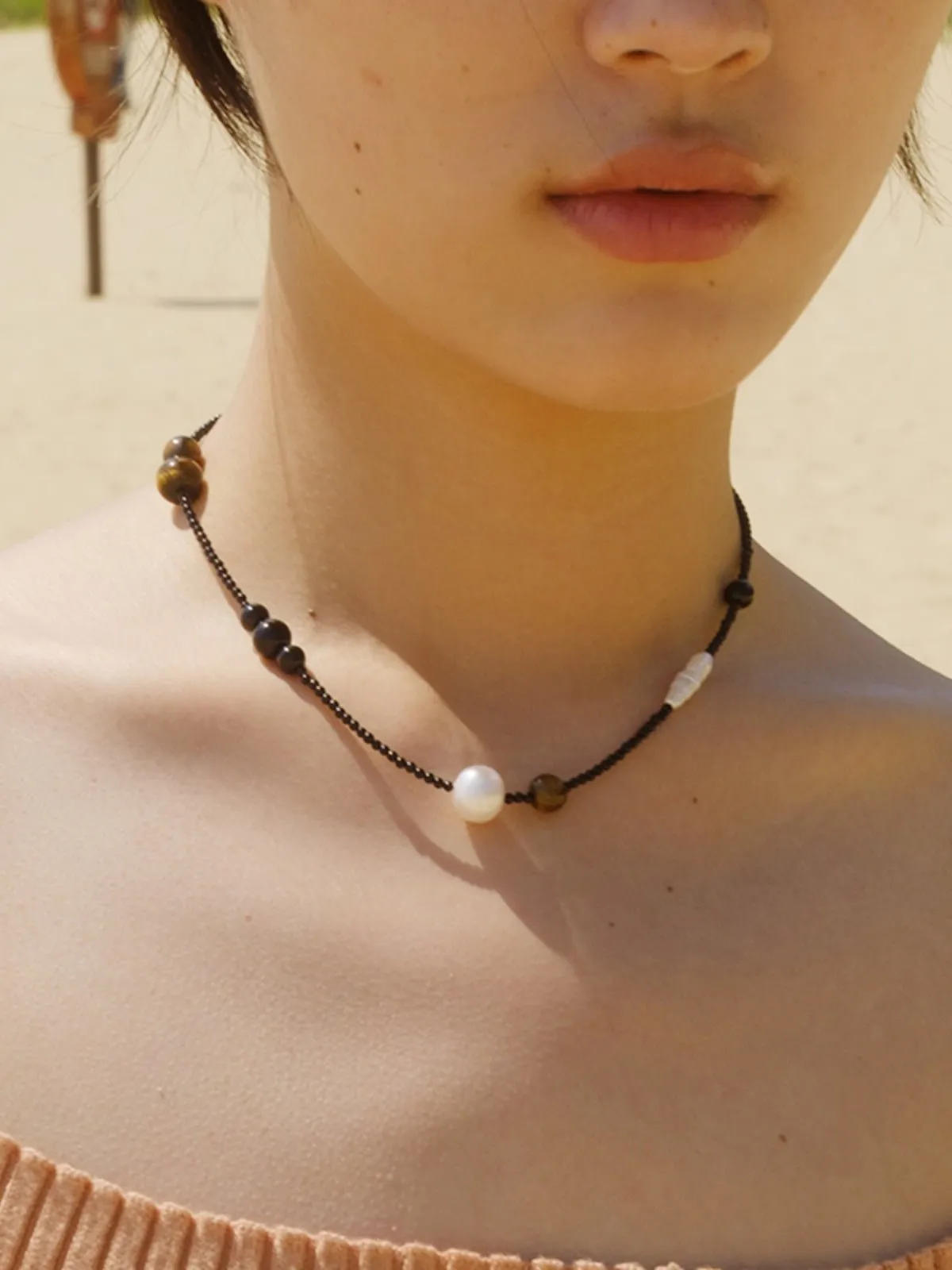 Contrasting Aesthetics Black Onyx Tiger Eye Stone Necklace