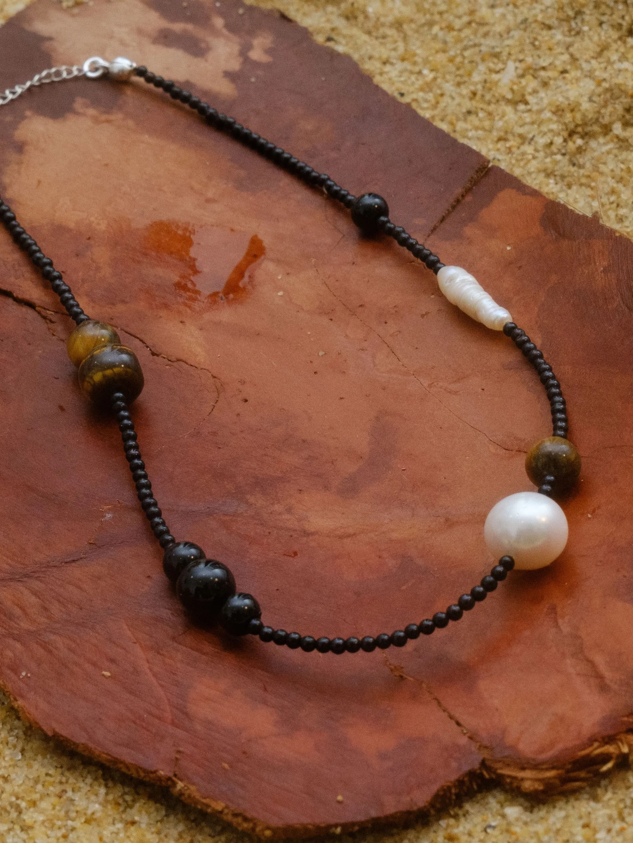 Contrasting Aesthetics Black Onyx Tiger Eye Stone Necklace