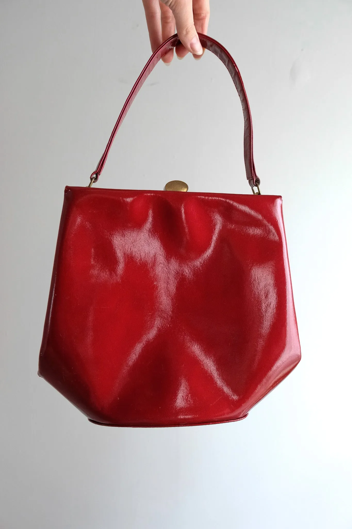 Coolest 1960's Sculptural Red Patent Leather Handbag