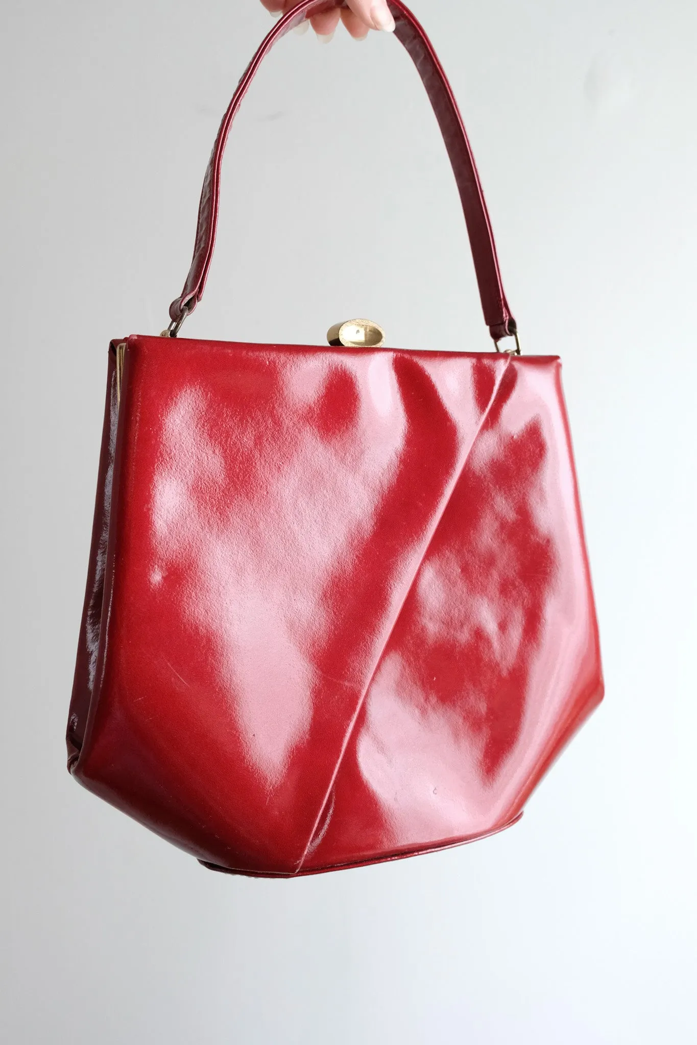 Coolest 1960's Sculptural Red Patent Leather Handbag