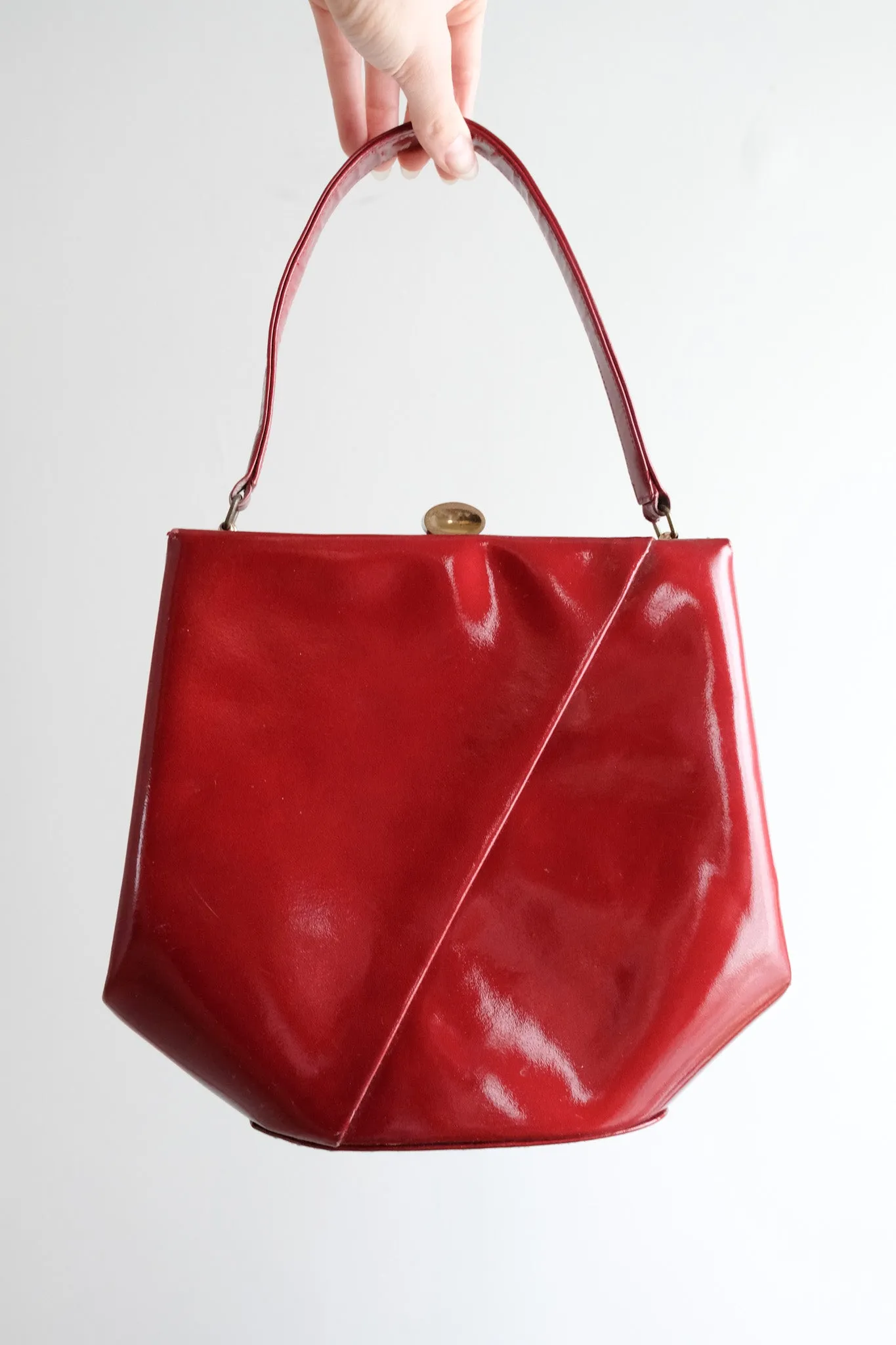 Coolest 1960's Sculptural Red Patent Leather Handbag