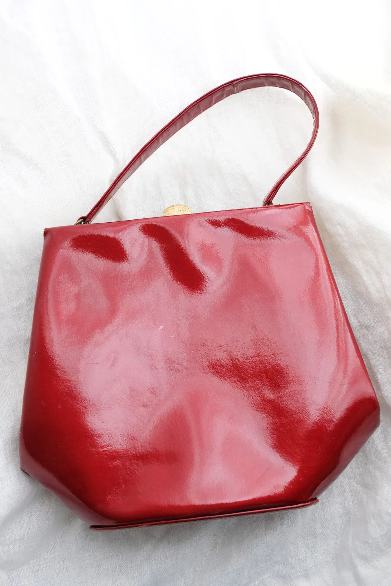 Coolest 1960's Sculptural Red Patent Leather Handbag