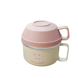 Cream & Pink Rabbit , Stainless Steel Dual Handle Soup and Noodles Lunch Box for Kids and Adults