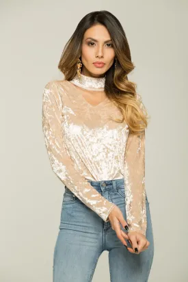 Cream velvet  crew collar top